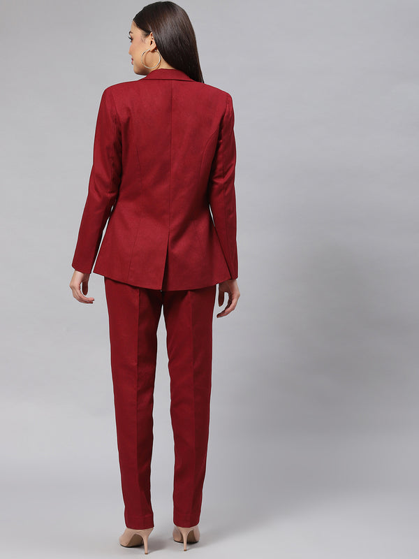Warm Tweed Pantsuit - Wine Red
