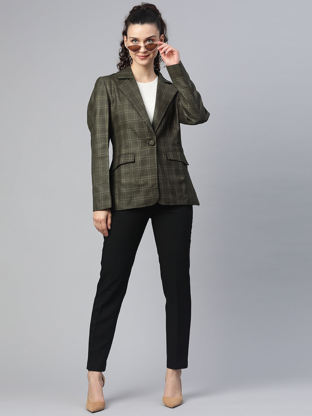 Checkered Tweed Jacket - Bottle Green