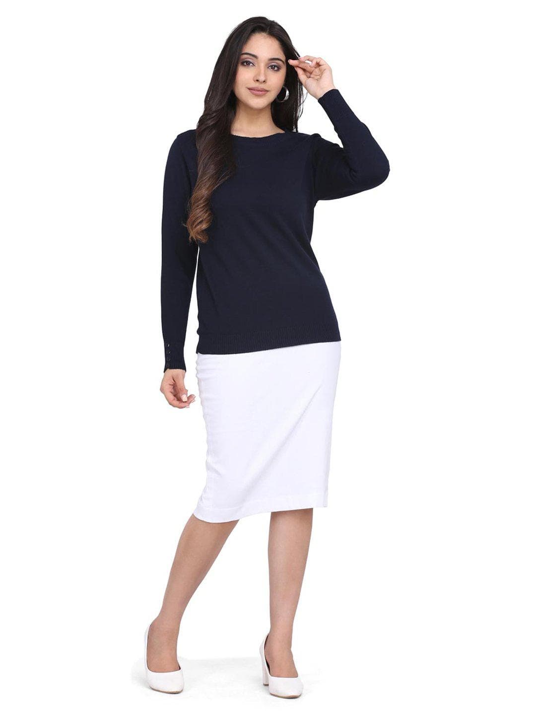 Cotton Pullover For Women - Navy Blue