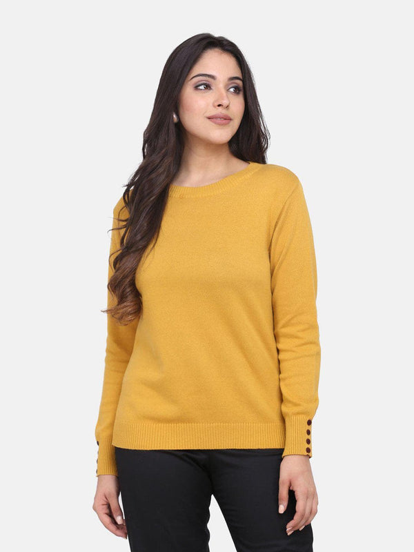 Cotton Pullover For Women - Mustard Yellow