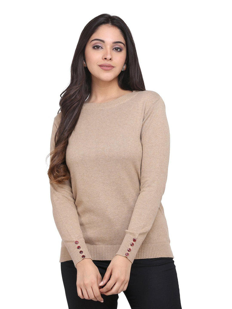 Cotton Pullover For Women - Tan Brown