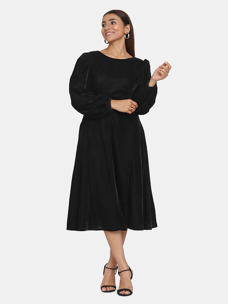 Velvet Evening Dress for Women - Black