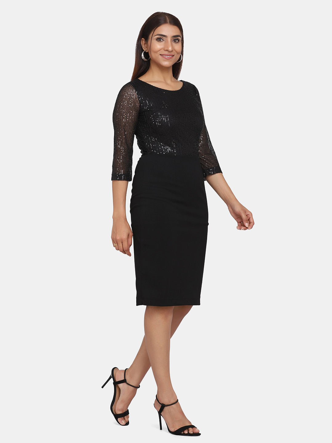 Sequin Stretch Evening Party Dress For women - Black