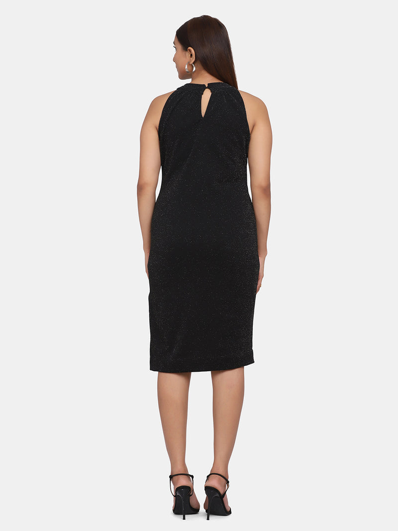 Shimmery Halter Neck Stretch Party Dress For Women - Black