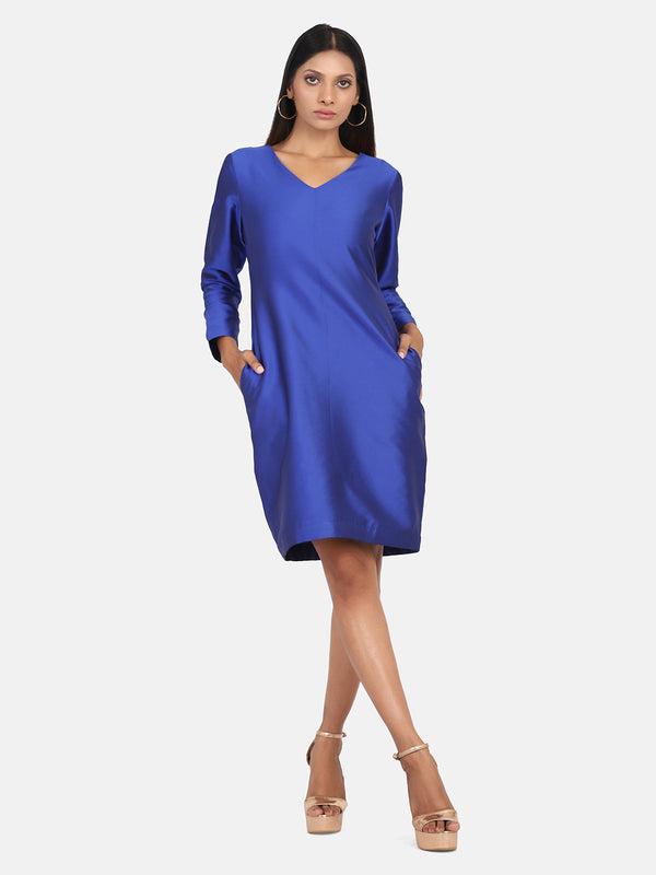 Taffeta Silk Party Dress For Women- Royal Blue