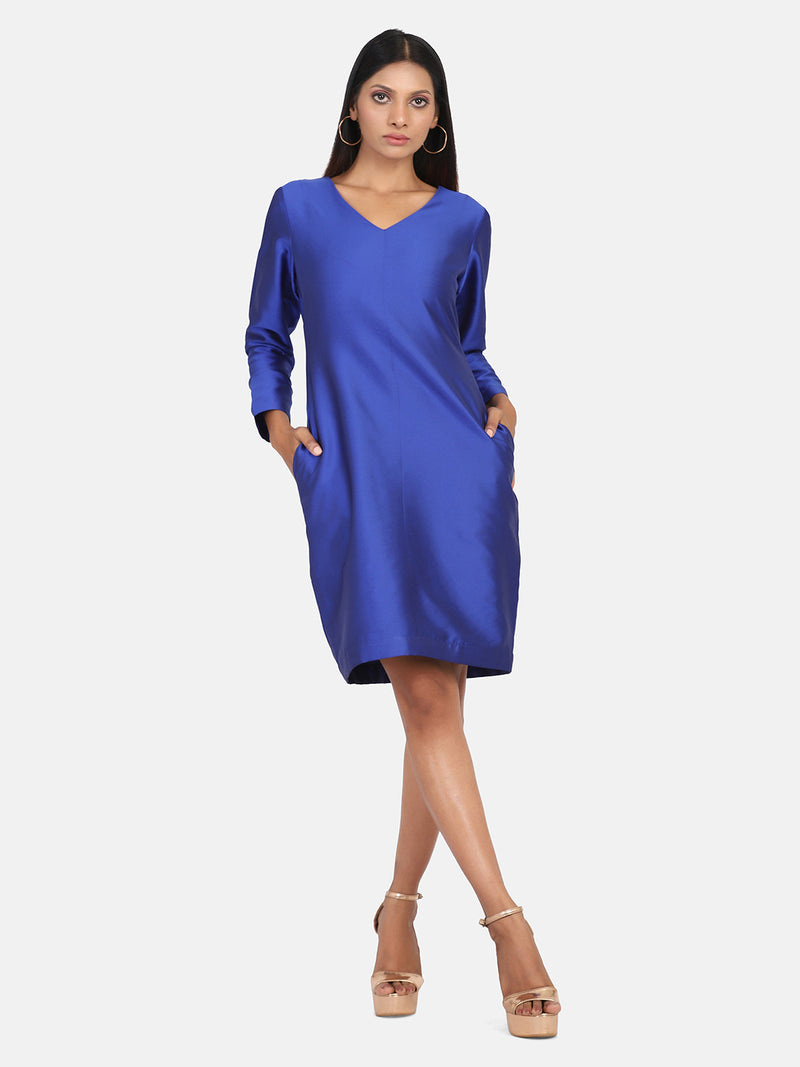 Taffeta Silk Party Dress For Women- Royal Blue