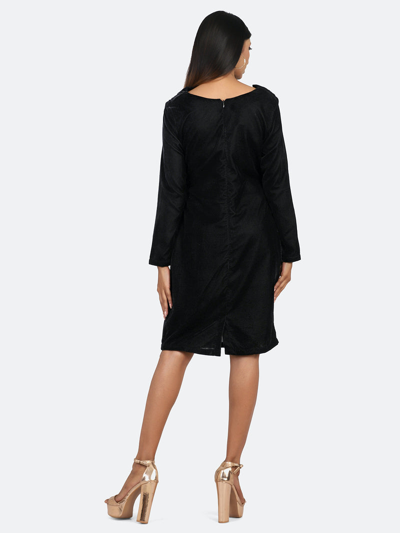 Velvet Cowl Dress For Women - Black