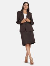 Poly Cotton Skirt Suit - Chocolate Brown