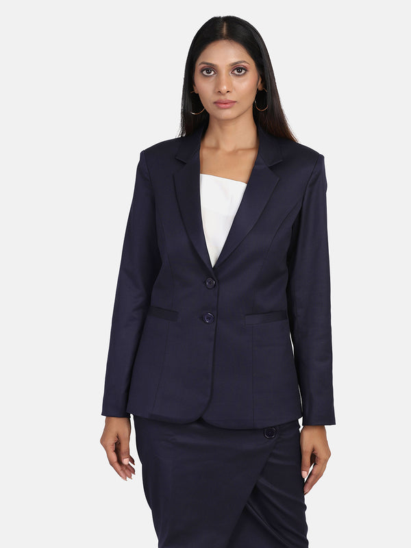 Poly Cotton Blazer For Women - Blue