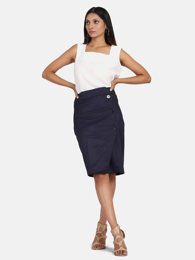 Button Detail Skirt - Navy Blue