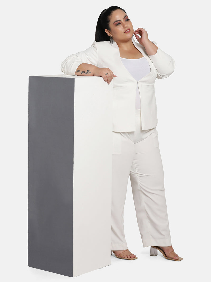 Poly Moss Pant Suit - White