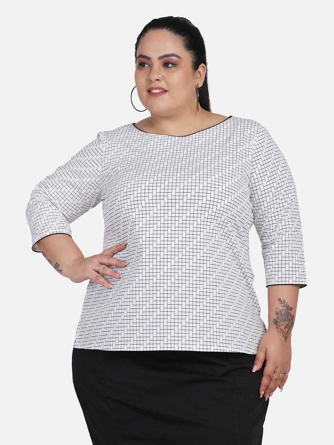 Stretch Cotton Top For Women - Black and White