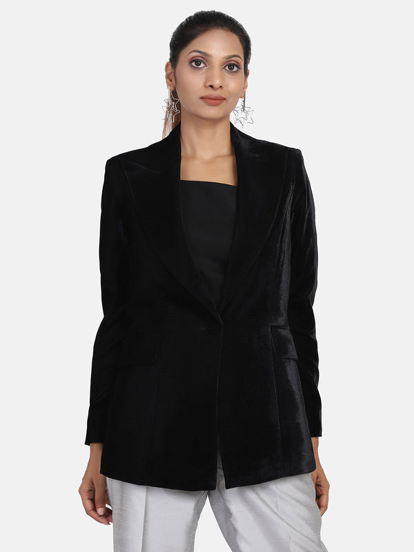 Velvet Blazer For Women- Black