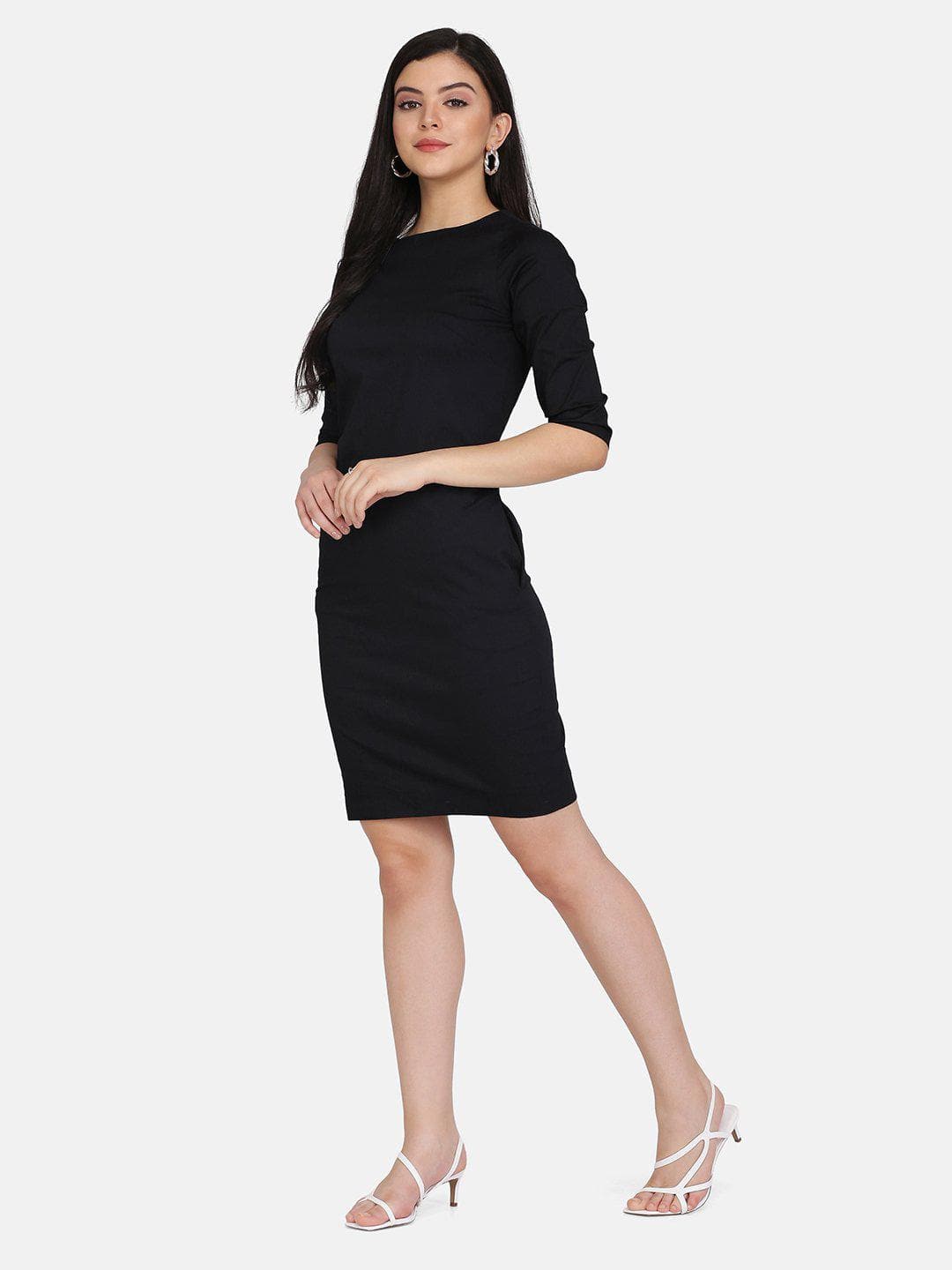 Black Cotton Stretch Sheath Dress