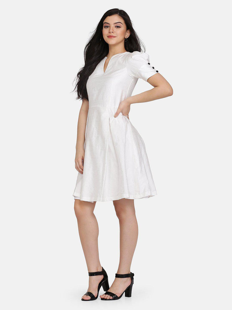 	 Elegant Dupioni Flare Evening Dress For Women - Ivory White