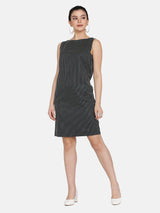 Olive Green Cut Sleeves Striped Sheath Dress