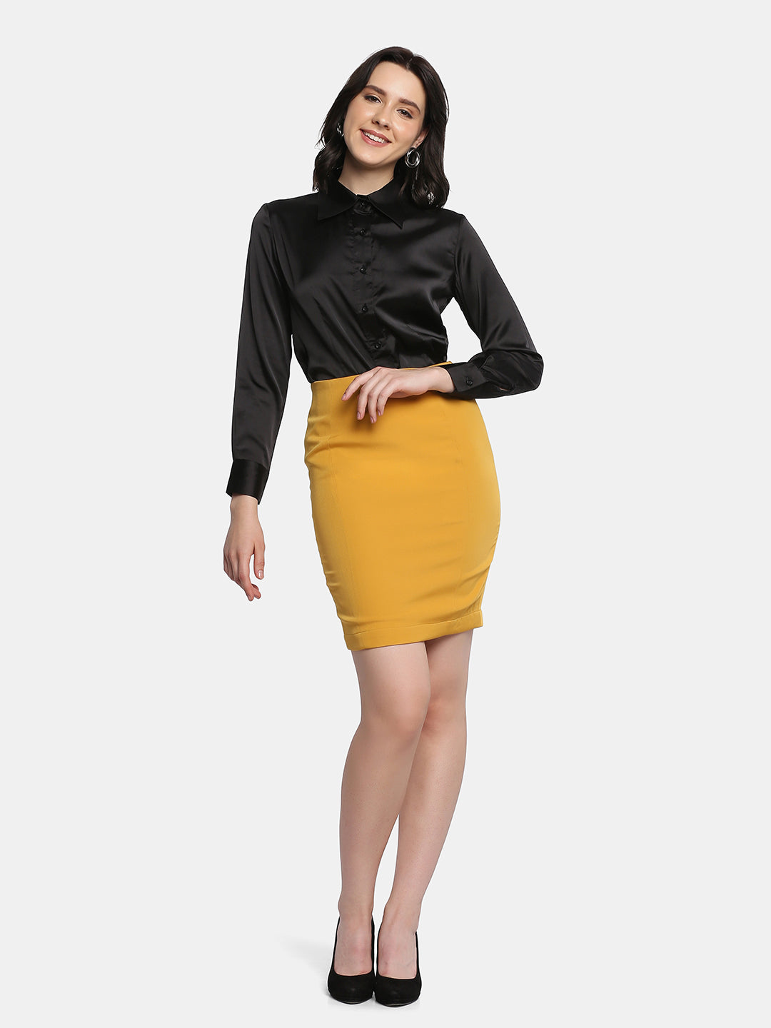 Stretch Pencil Skirt Mustard Yellow - Main Image