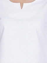 Split Neck Cotton Top For Women - White