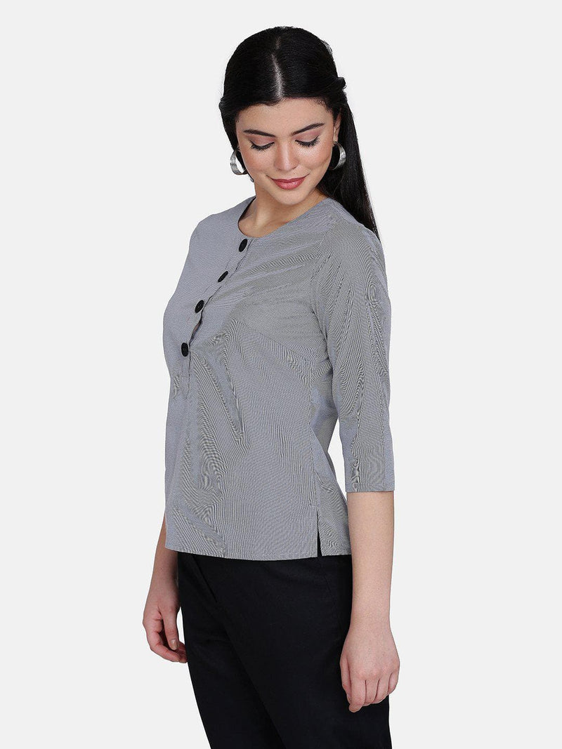 Check Cotton Top For Women - Grey