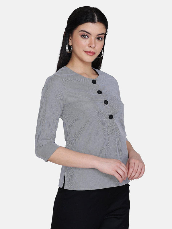 Check Cotton Top For Women - Grey