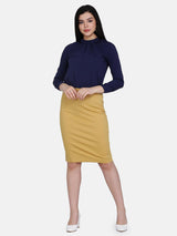 Mustard Yellow Cotton Stretch Pencil Skirt