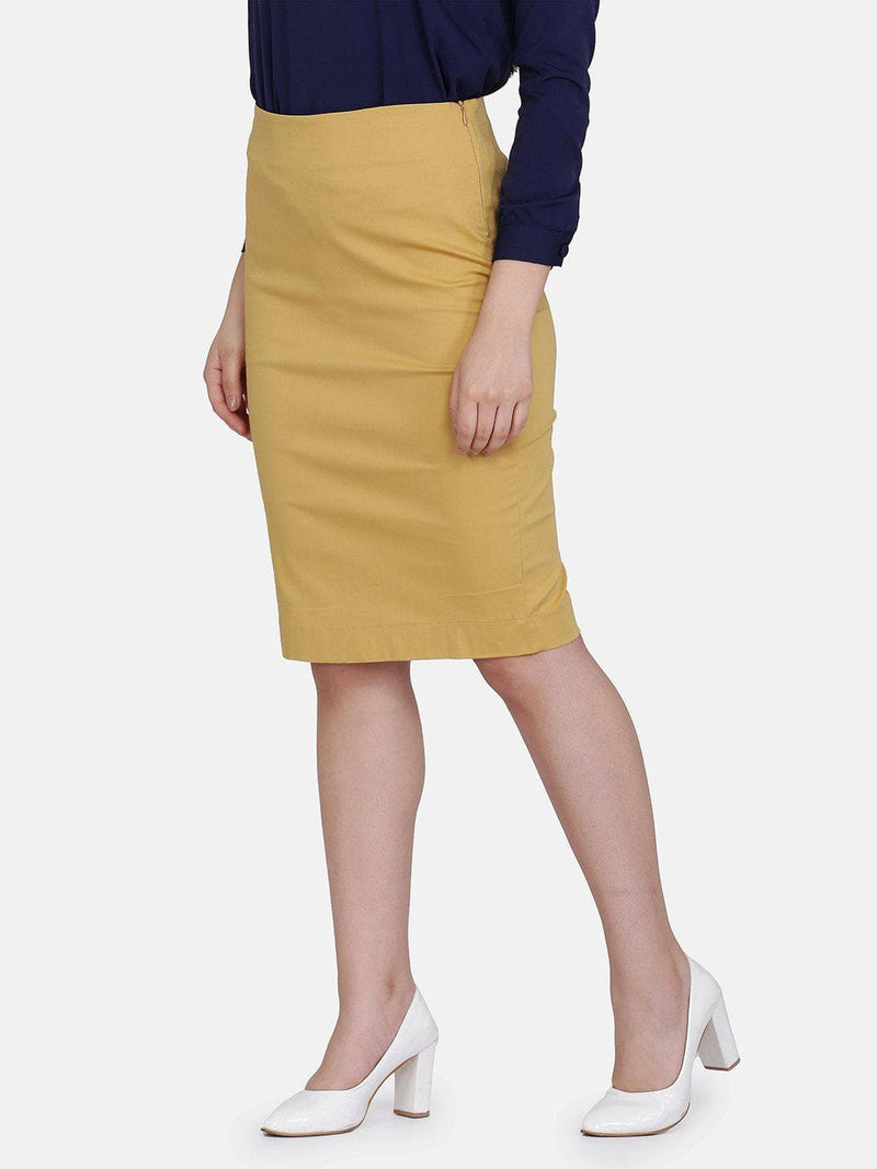 Mustard Yellow Cotton Stretch Pencil Skirt