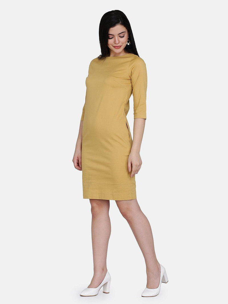 Mustard Yellow Cotton Poplin Sheath Dress
