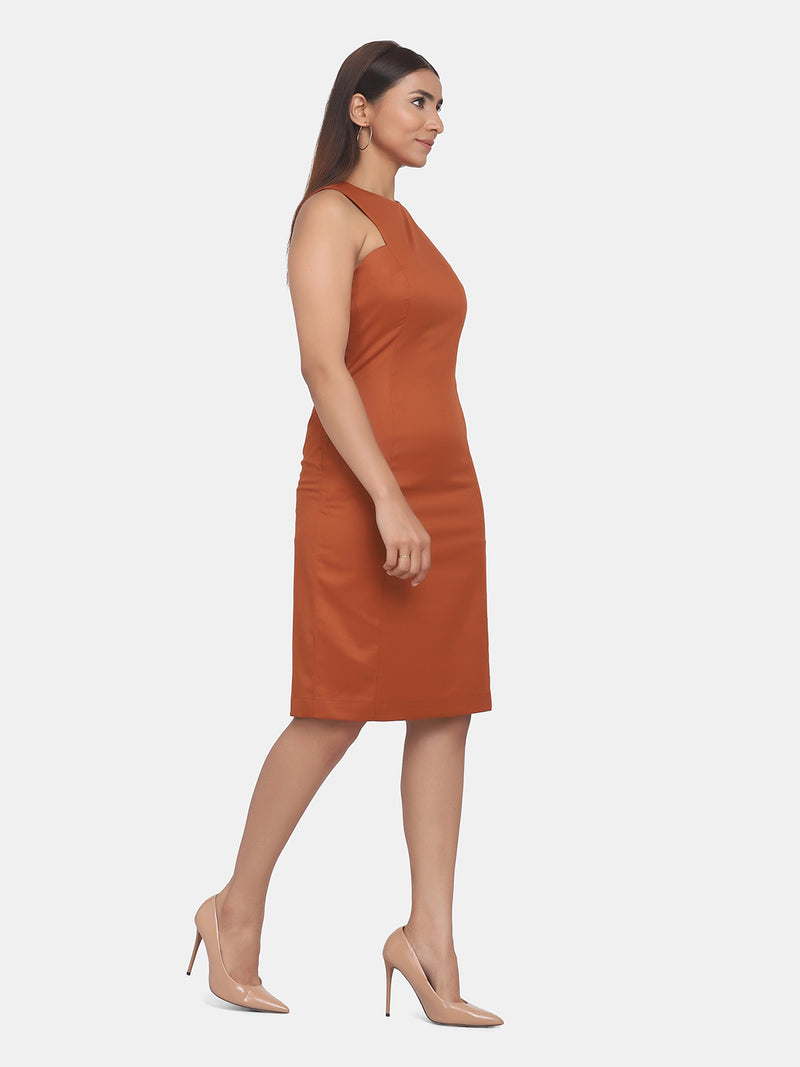 Sleeveless Formal Straight Dress For Women Work - Burnt Orange
