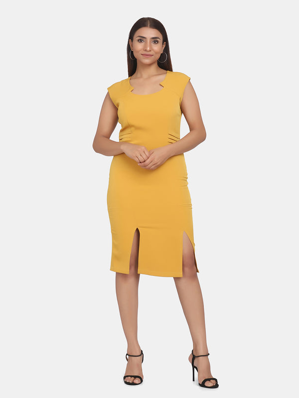 Stretch Formal Evening Dress For women - Mustard Yellow
