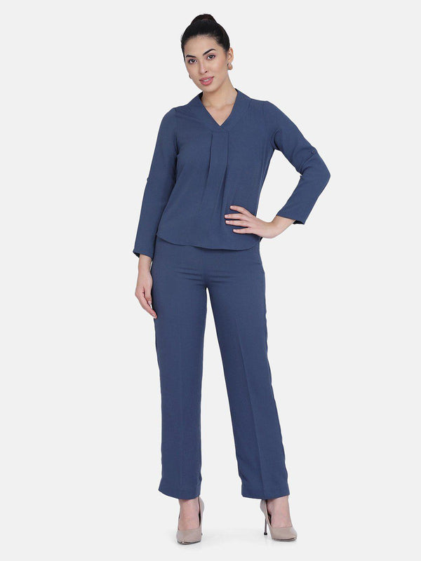 Yale Blue Poly Crepe Pant Suit