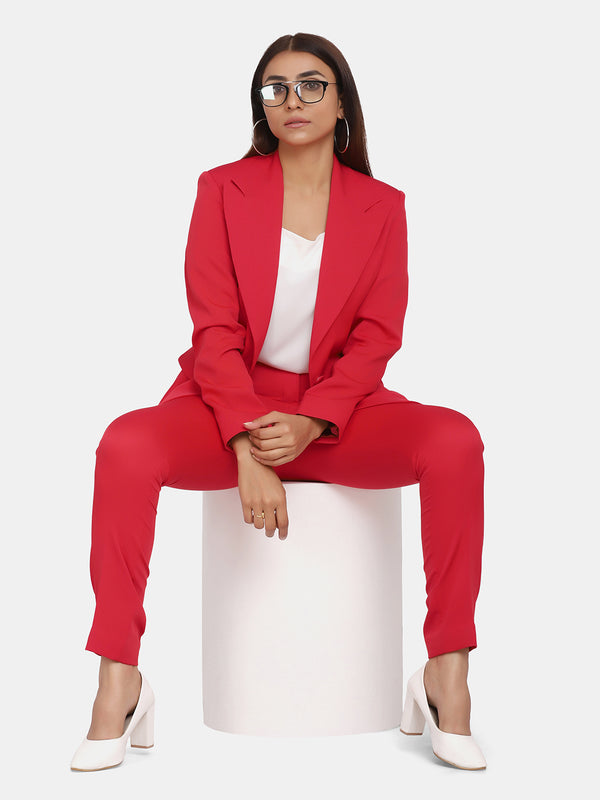 Single Button Blazer for Women- Red