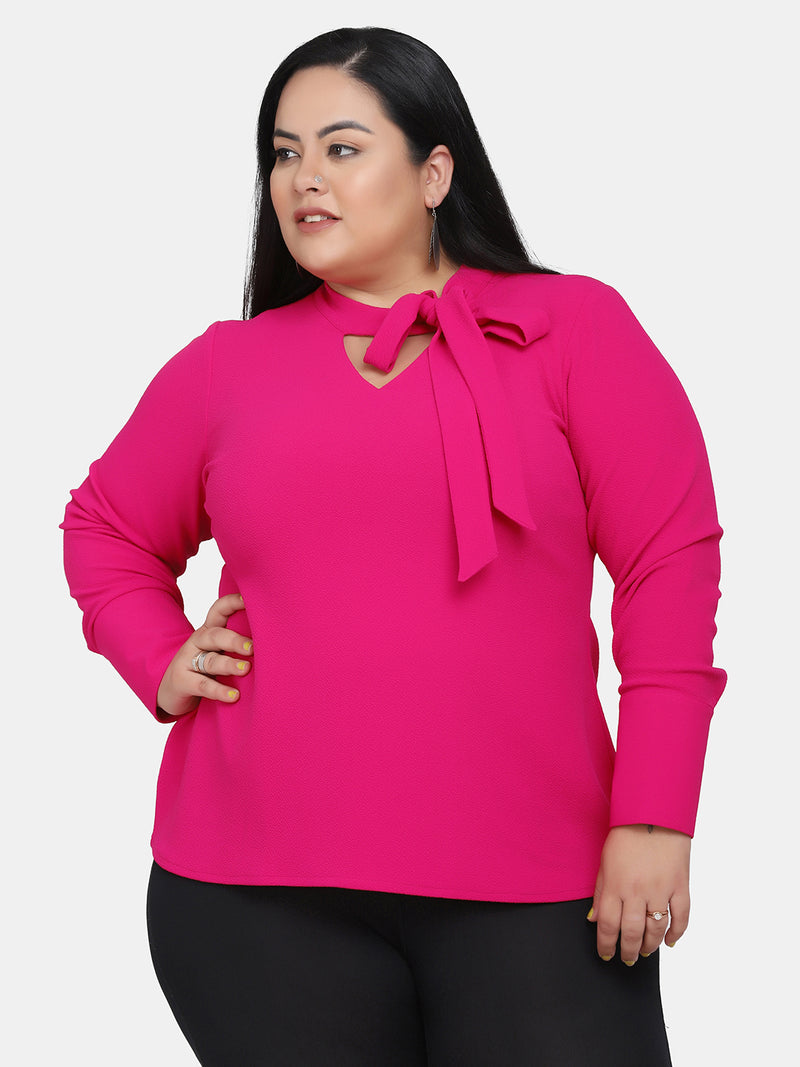 Cut Out V-Neck Stretch Top - Hot Pink