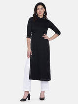 Poly Moss Long Shirt Dress For Women  - Black