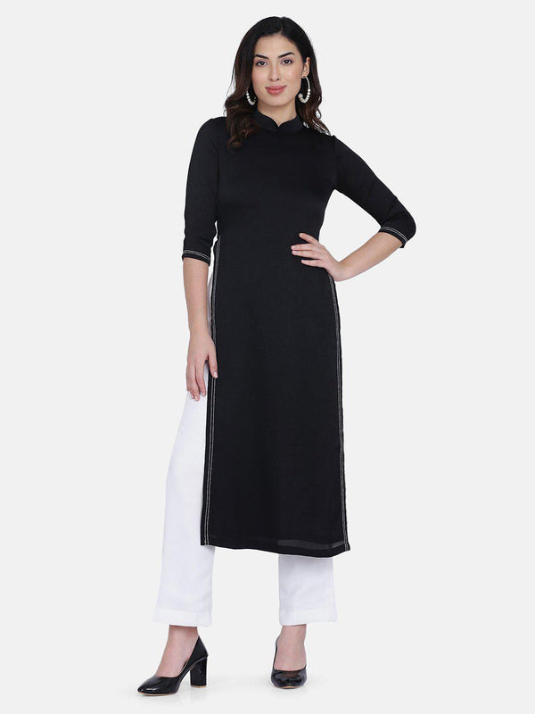 Poly Moss Long Shirt Dress For Women  - Black