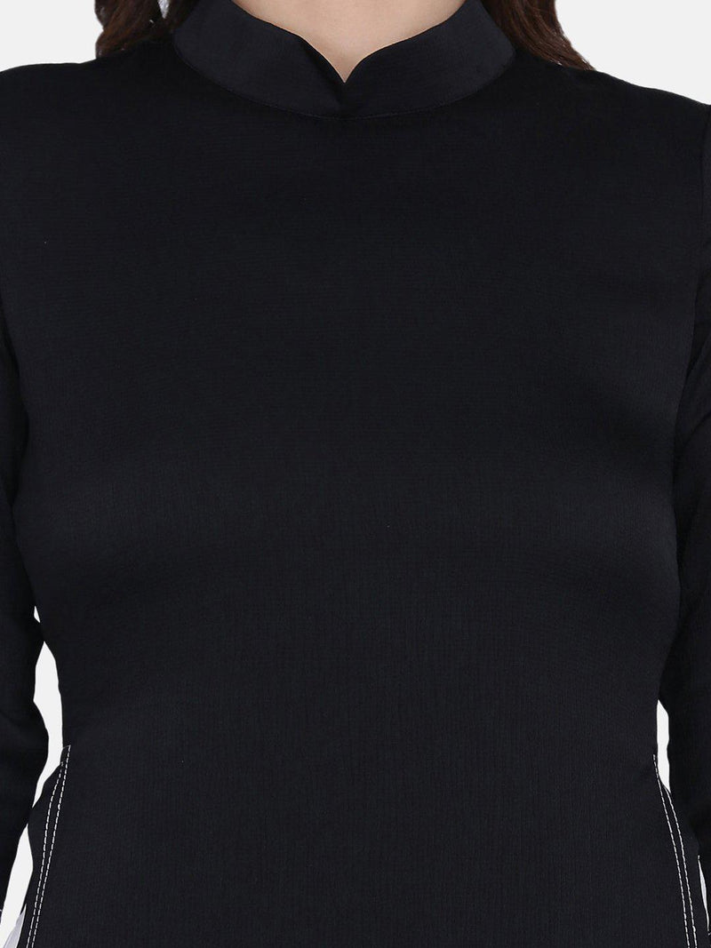 Poly Moss Long Shirt Dress For Women  - Black