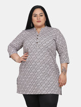 Floral Print Kurti For Office- Dark Brown