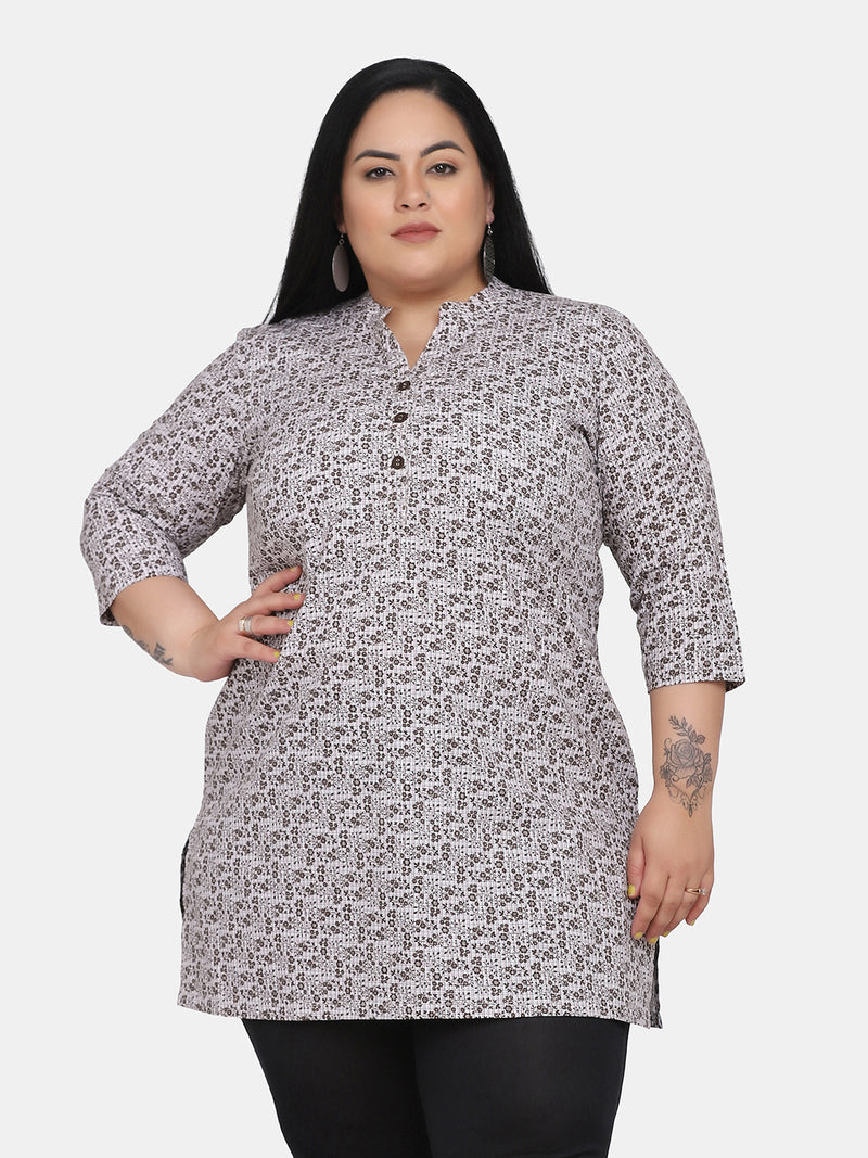 Floral Print Kurti For Office- Dark Brown