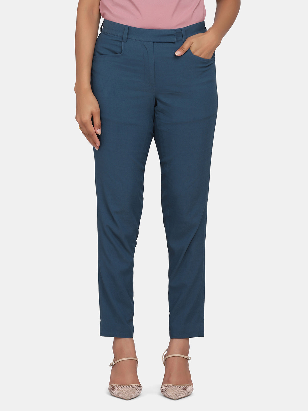 Toko Twill Formal Trousers for Women- Teal Blue