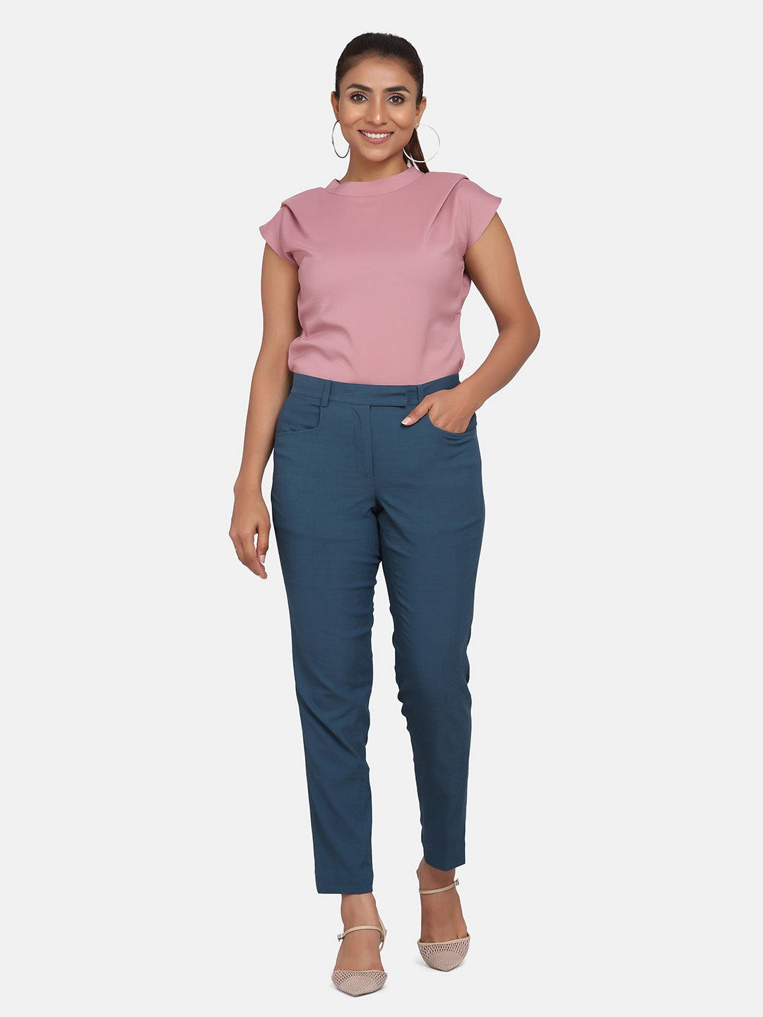 Toko Twill Formal Trousers for Women- Teal Blue