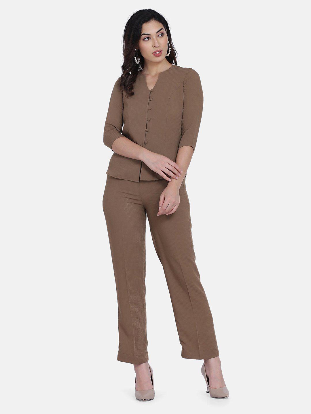Brown Poly Moss Pant Suit