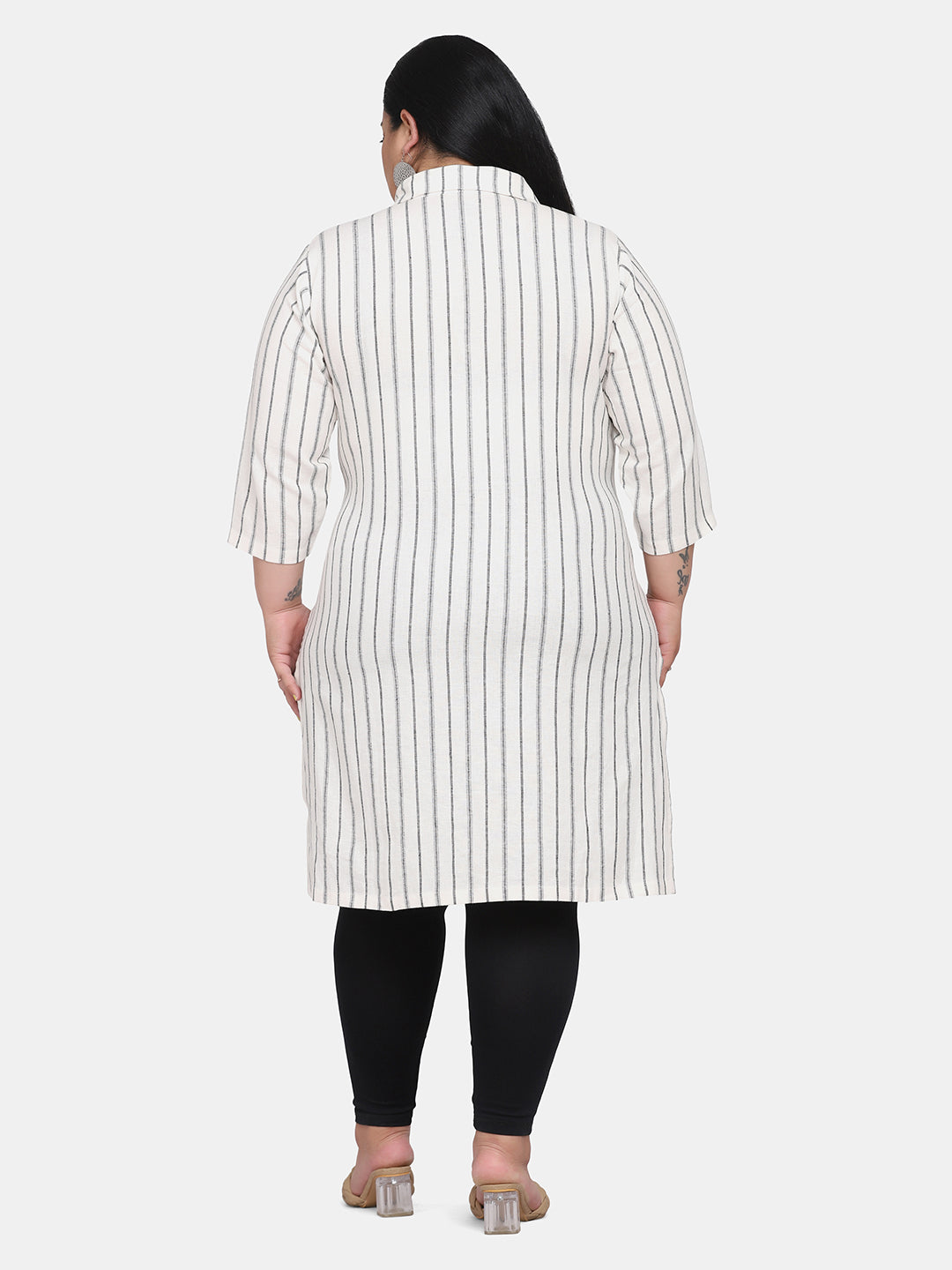 Women's Work Casual Linen Striped Kurti - White