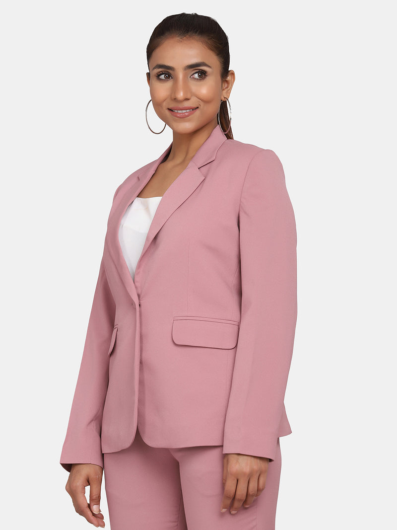 Single Button Stretch Blazer for Women- Pink