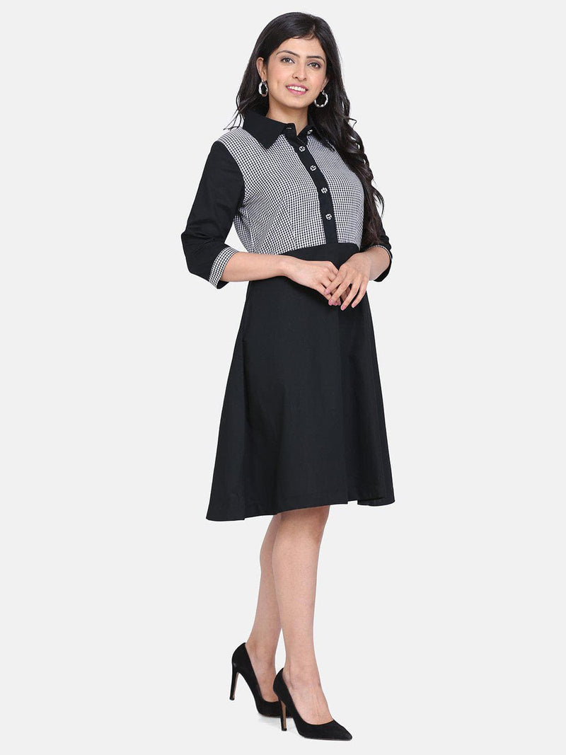 Cotton Shirt Dress For Women- Black