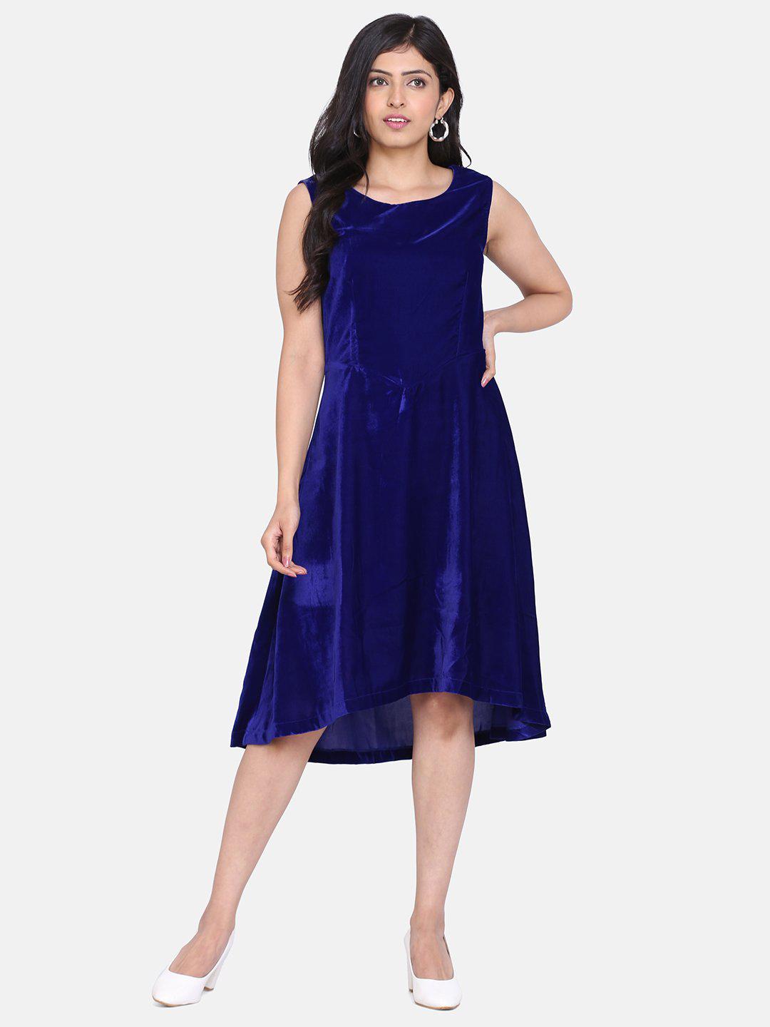 Velvet High Low Evening Dress For women- Royal Blue
