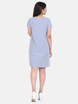 Gingham Cotton Trapeze Dress For Women - Sky Blue
