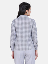 Check Collared Cotton Shirt For Women - Light Grey