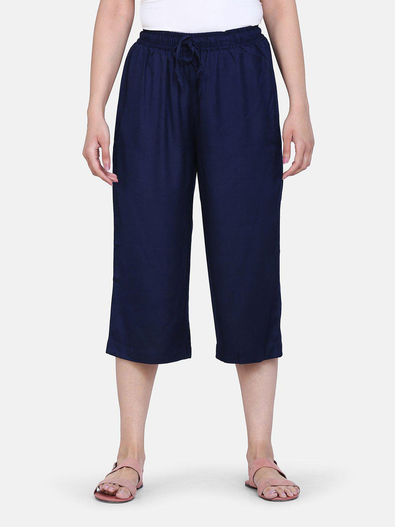 Rayon Culottes For Women - Navy Blue