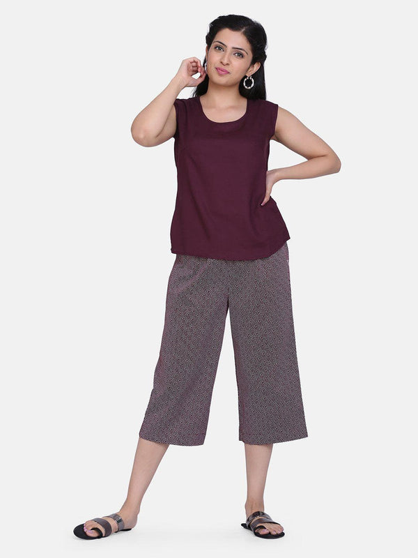 Cotton Silk Dot Pattern Culottes For Women - Maroon