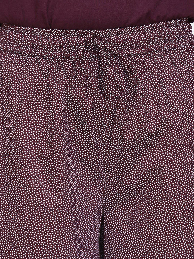 Cotton Silk Dot Pattern Culottes For Women - Maroon