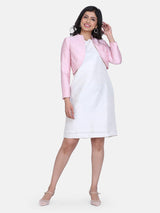 Pink Dupioni Short Jacket with Creamy White Dupioni Party Sheath Dress